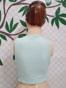 (456)Bershka Light Blue Ribbed Crop Tank