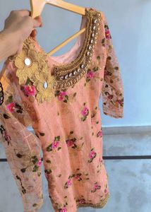 Elegant Peach short kurti and dupatta garara Set w