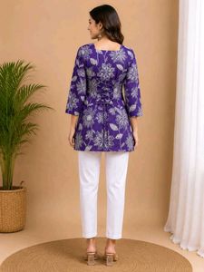 Purple Floral Short Tunic back Dori xs ans s Siize