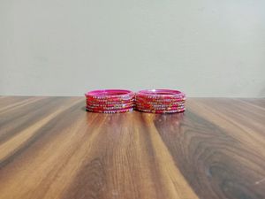 Pink Stone Glass Bangles