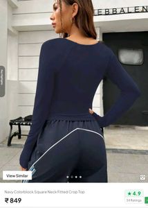 Newme Navy Colorblock Square Neck Crop Top