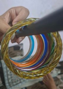 12 Colorful  Glass Bangles pair and 1 single kda