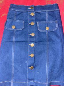 Denim Button-Front A-Line Mini Skirt