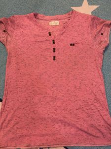 Pink Heathered Henley Top
