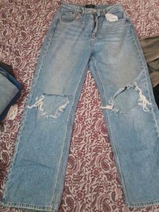 Distressed Light Wash Wide Leg Jeans