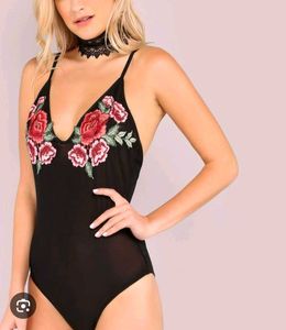 Embroidered Black Bodysuit