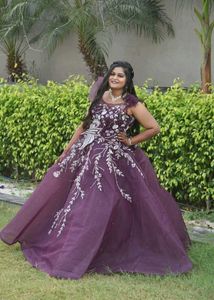 Burgundy Floral Embroidered Party Dress