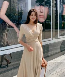 Elegant Beige Wrap imported dress