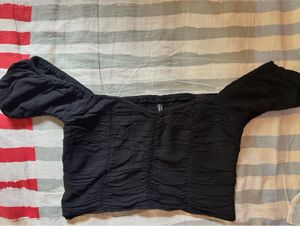 Stradivarius Black Off-Shoulder Ruched Crop Top
