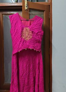 Bright Pink Sleeveless long Kurta Dress