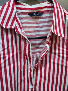 Red & White Striped Button-Up Shirt