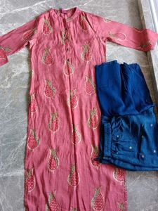 Pink Kurta Set with Blue Pants