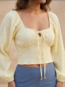 Chic Cream Textured Tie-Front Crop Top