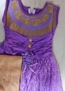 Green Embroidered Girls Anarkali Dress