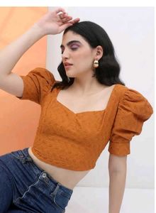 Tokyo Talkies Casual Puff Sleeves Embroidered Top