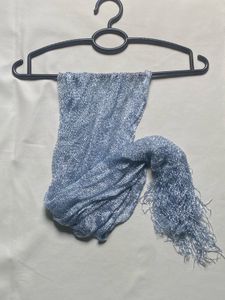 Sparkling Blue Scarf with Fringe