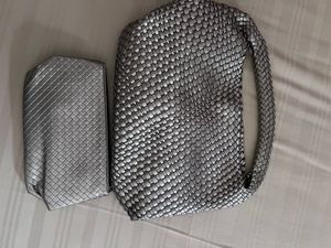 Stylish Woven Handbag with pouch - Dull Gold