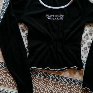 Black Cropped Top "Peace Begins With A Smile"