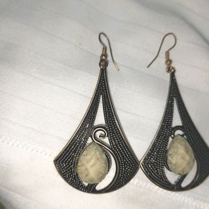 Black Green Gold Stone Earrings