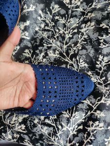 Navy Blue Woven Mules