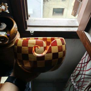 Wooden handmade chessboard pattern Bowl