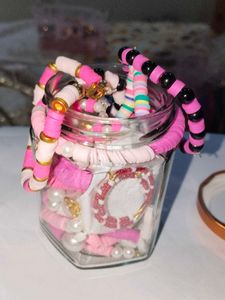 Pink Beaded Bracelets, necklaces,ring,earrings mix