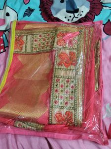 Elegant Pink Saree with Blouse and peticoat