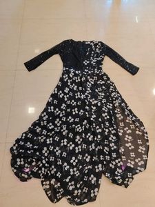 Chic Black Floral Gown with Sequins