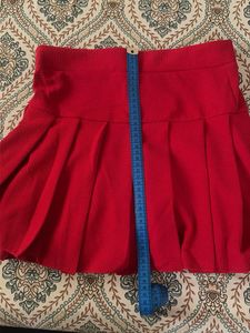 Red Pleated Mini Skirt