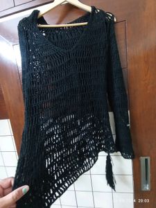 Black Crochet Knit Hoodie