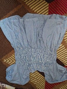 Blue Striped Puff Sleeve Top