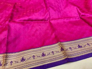 Elegant Pink &amp; Grey Banarasi Silk Saree