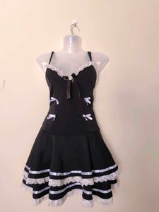 Black Lace Up Sling Mini Korean Dresses