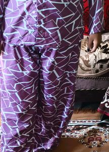 Purple Geometric Print night suit &amp; coat Set