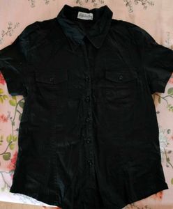 Y2K Black Fitted Button-Up Top