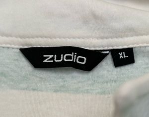 Green and White Striped Cropped Polo Shirt