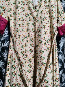 Medium Size Maxi Nude With Red Floral Prints