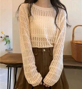 Cream Crochet Knit Sweater