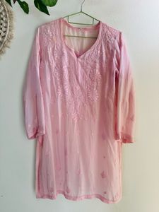 Pastal Pink authentic Lucknawi chikenkari Kurta