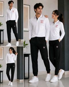 Men's+ women's Black Joggers with White Accents