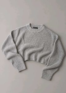 GREY MARLED RIBBED CROPPED SWEATER