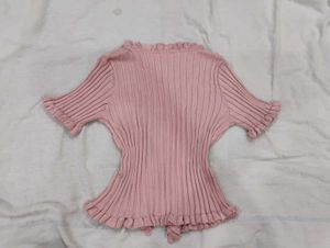 Cute Pink Ruffled Knit crop Top