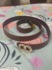 2 Classic Leather Belt with Gold Buckle