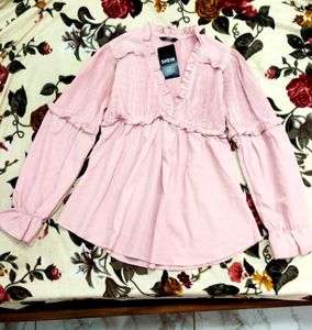 Pink Shein Ruffled V-Neck Top🌷