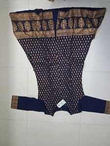 Elegant Navy Blue Kurta Set with Golden Print
