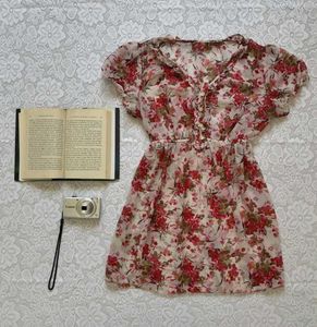 SALE Pink floral flowy baby doll top