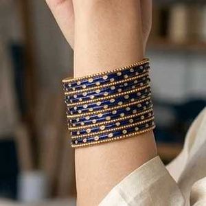 Blue &amp; Golden Bangles with Yellow Accents