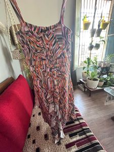 Retro Abstract Print Ruffle Mini Dress