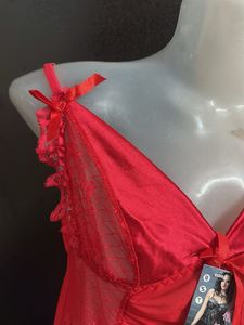 Red nighty with floral detail