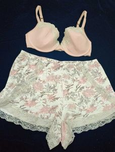 Pastel Pink Bra & Floral Shorts Set